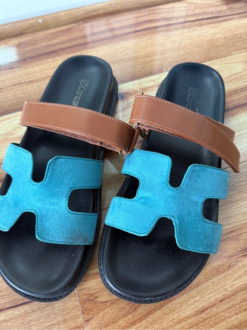 Comfort Slide Sandals - Teal and Brown Women’s Slippers